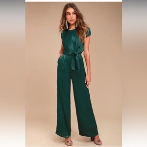 NWT | LULU'S | Forest Green Let Me Entertain You Round Neck Wide-Leg Jumpsuit